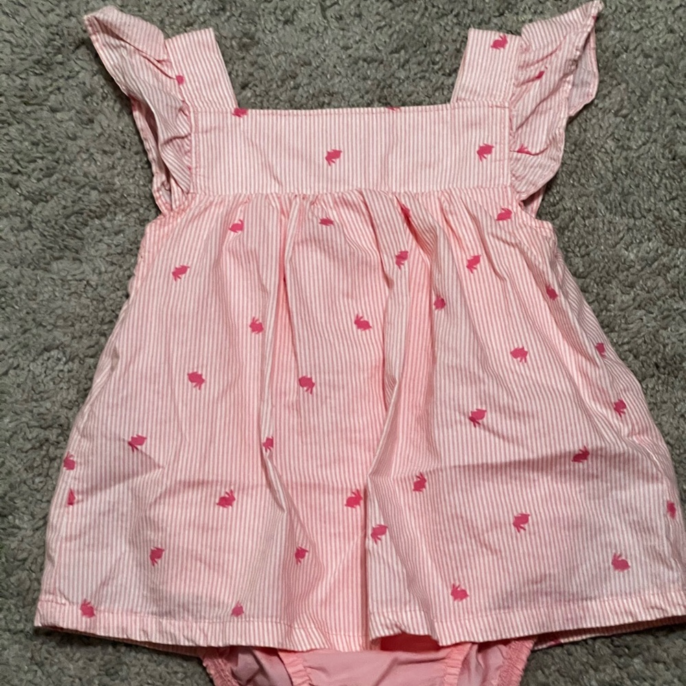 Pink Striped Baby Dress with Ruffle Sleeves